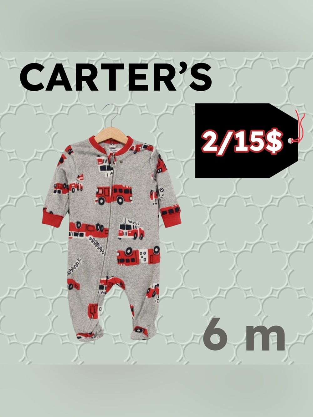 ❄️2/15$🇺🇸👍GUC CARTER’S | 6 m | Unisex Firefighters Print Warm Pyjamas